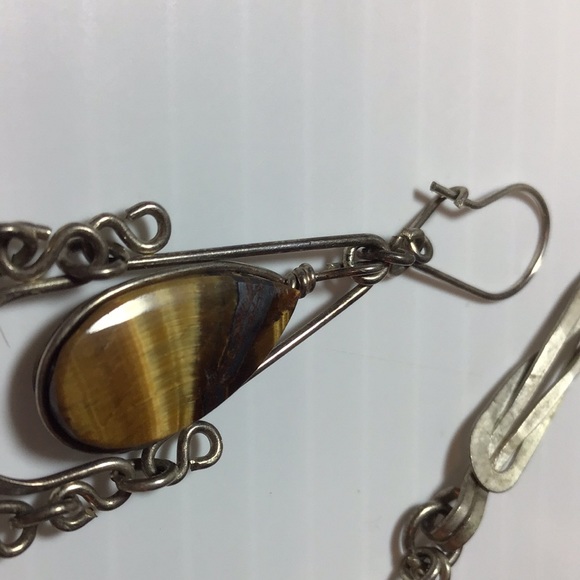 Artisan jewelry set Tiger Eye silver wire bracelet necklace & earrings So boho - Picture 5 of 9